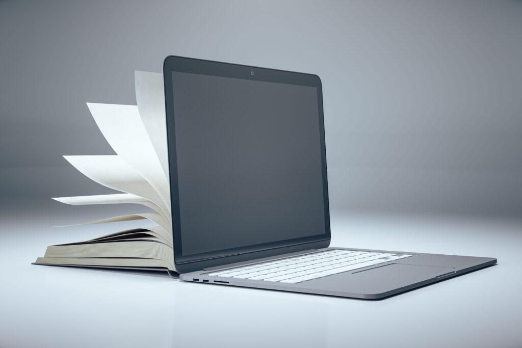Textbook into computer screen graphic - How to Source Textbooks blog
