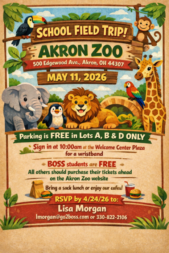 school field trip to Akron Zoo flyer